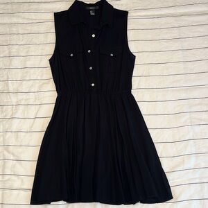 Collared Black Sleeveless Dress with Buttons
